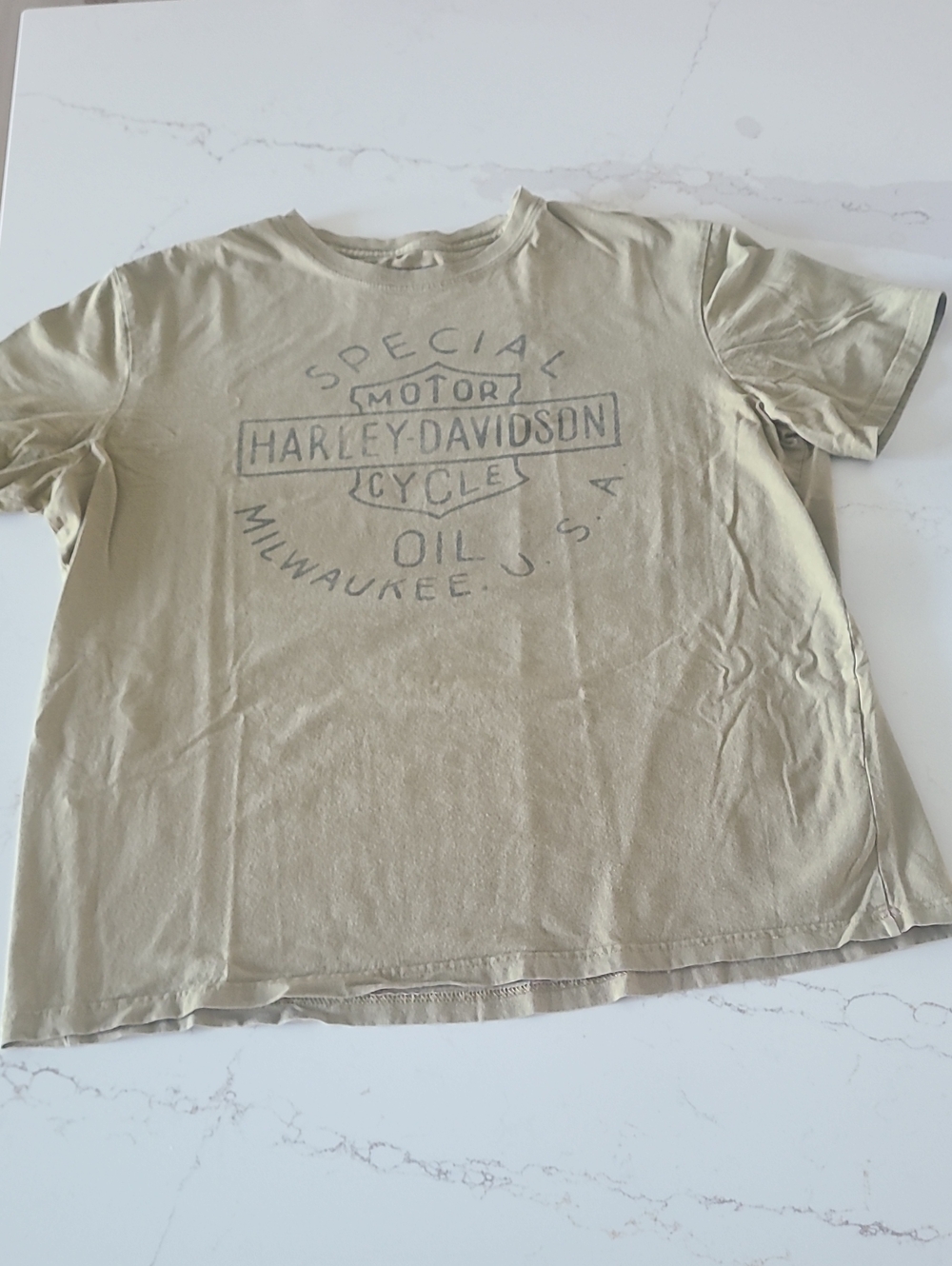 Harley-Davidson Tan Crewneck T-Shirt with Faded Logo